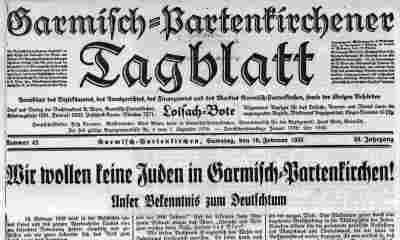 Antijüdischer Aufruf des Garmisch-Partenkirchner Tagblatts - Frühjahr 1938